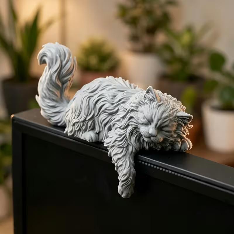 Home Office Gif - 귀여운 긴 머리 수면 고양이 피규어
