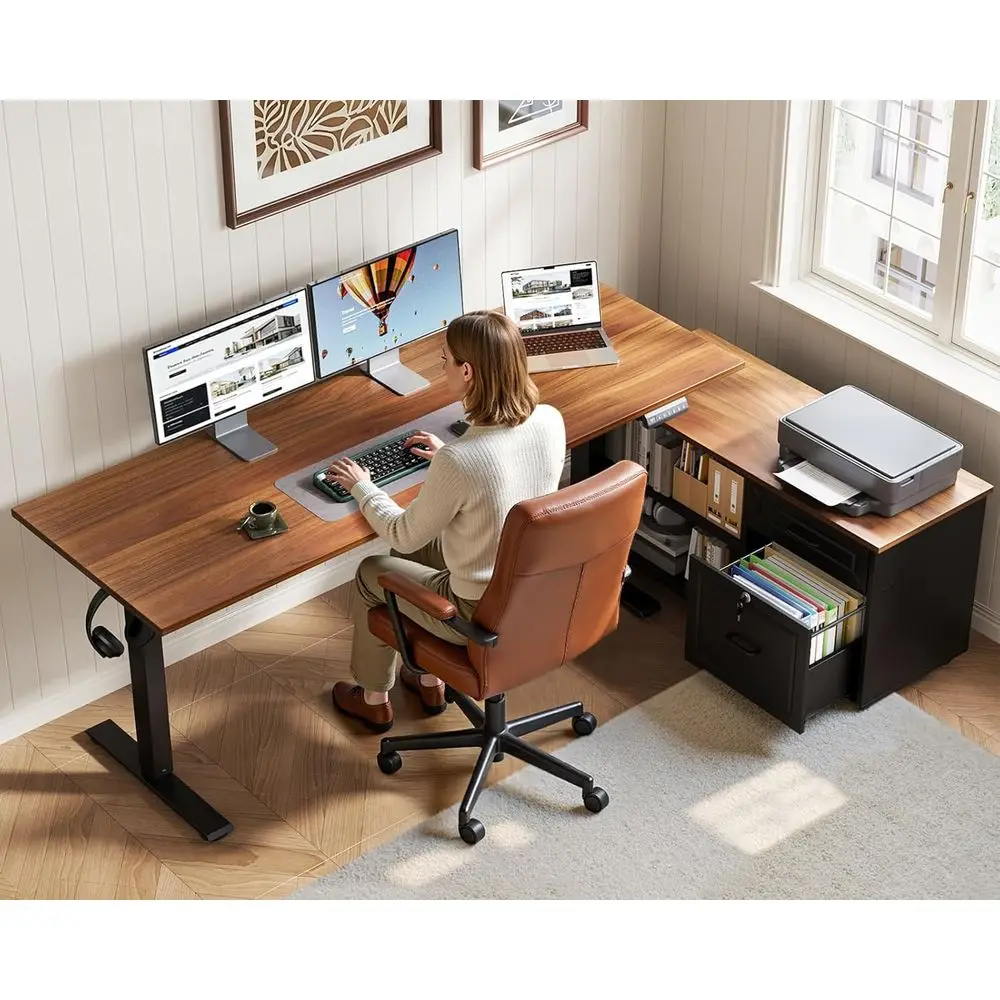 55인치 L자형 전동식 책상(서랍 및 캐비닛 포함),  - Home Office L Shaped Desk 리뷰 및 가격