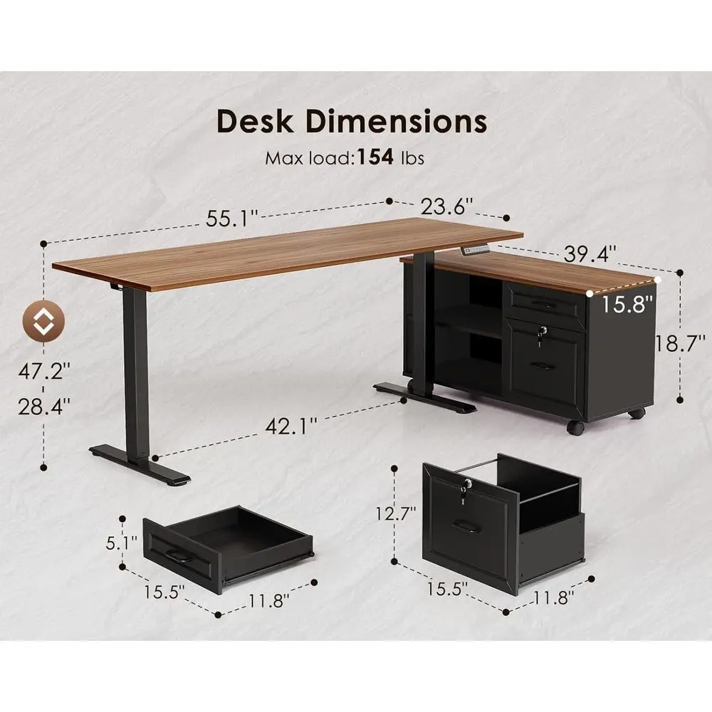 55인치 L자형 전동식 책상(서랍 및 캐비닛 포함),  - Home Office L Shaped Desk 리뷰 및 가격