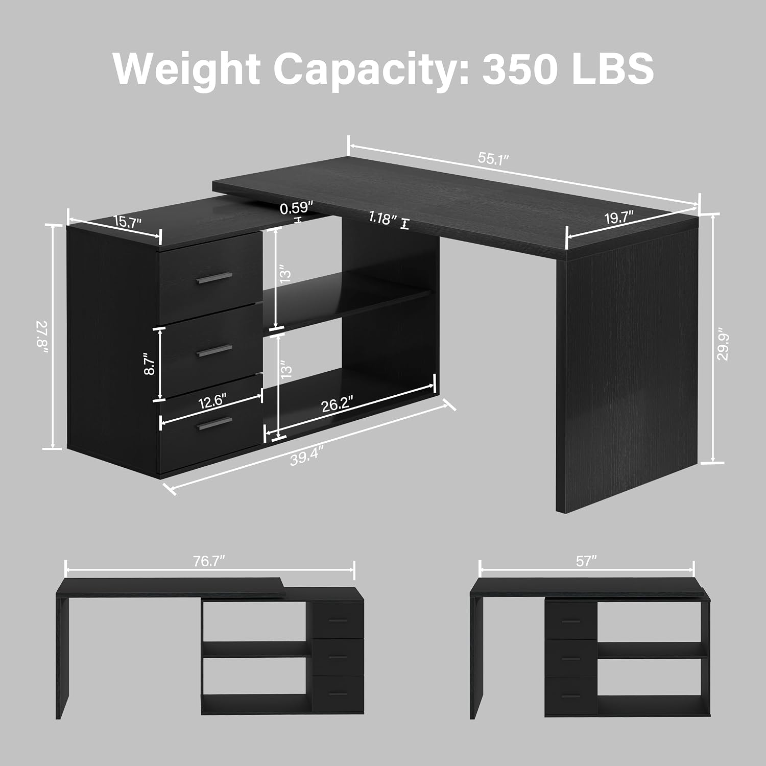 55-76인치 블랙 모던 L자형 책상, 수납 서랍이 있 - Home Office L Shaped Desk 리뷰 및 가격