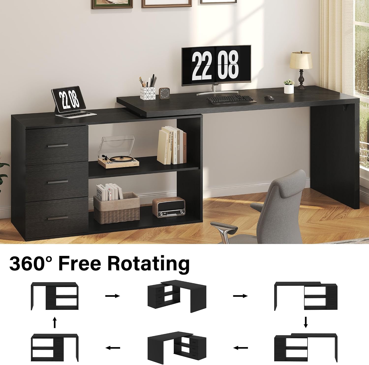 55-76인치 블랙 모던 L자형 책상, 수납 서랍이 있 - Home Office L Shaped Desk 리뷰 및 가격