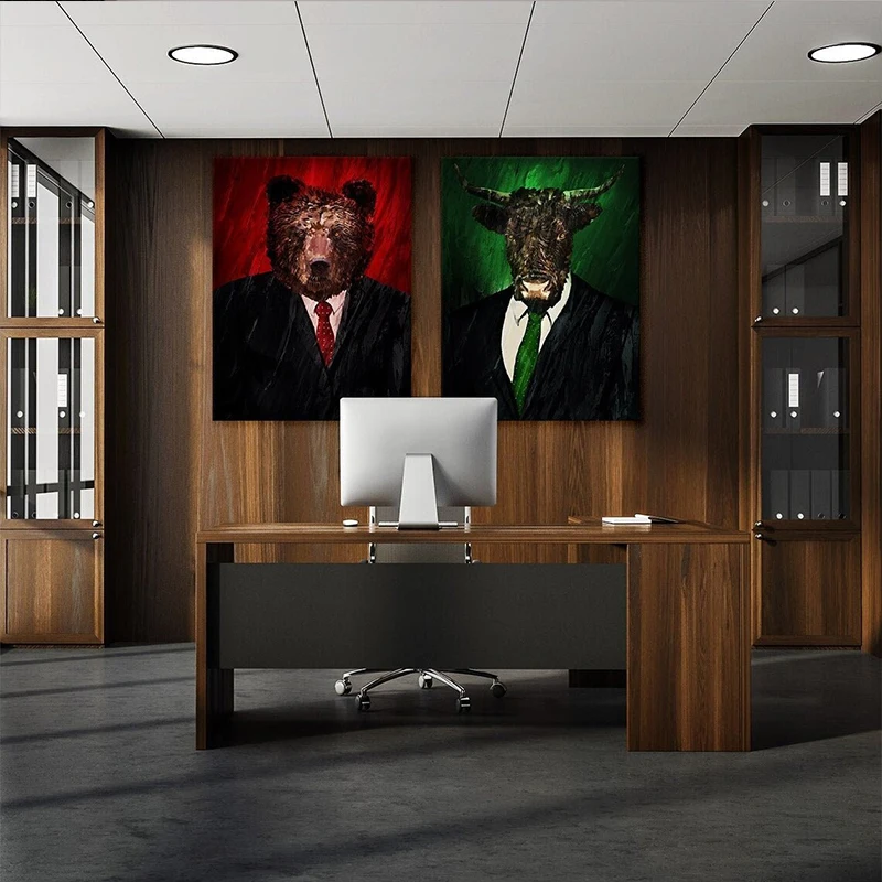 네온 불스&베어스 주식 시장 거래 인용문 캔버스 포스터 - Home Office Marketing 리뷰 및 가격