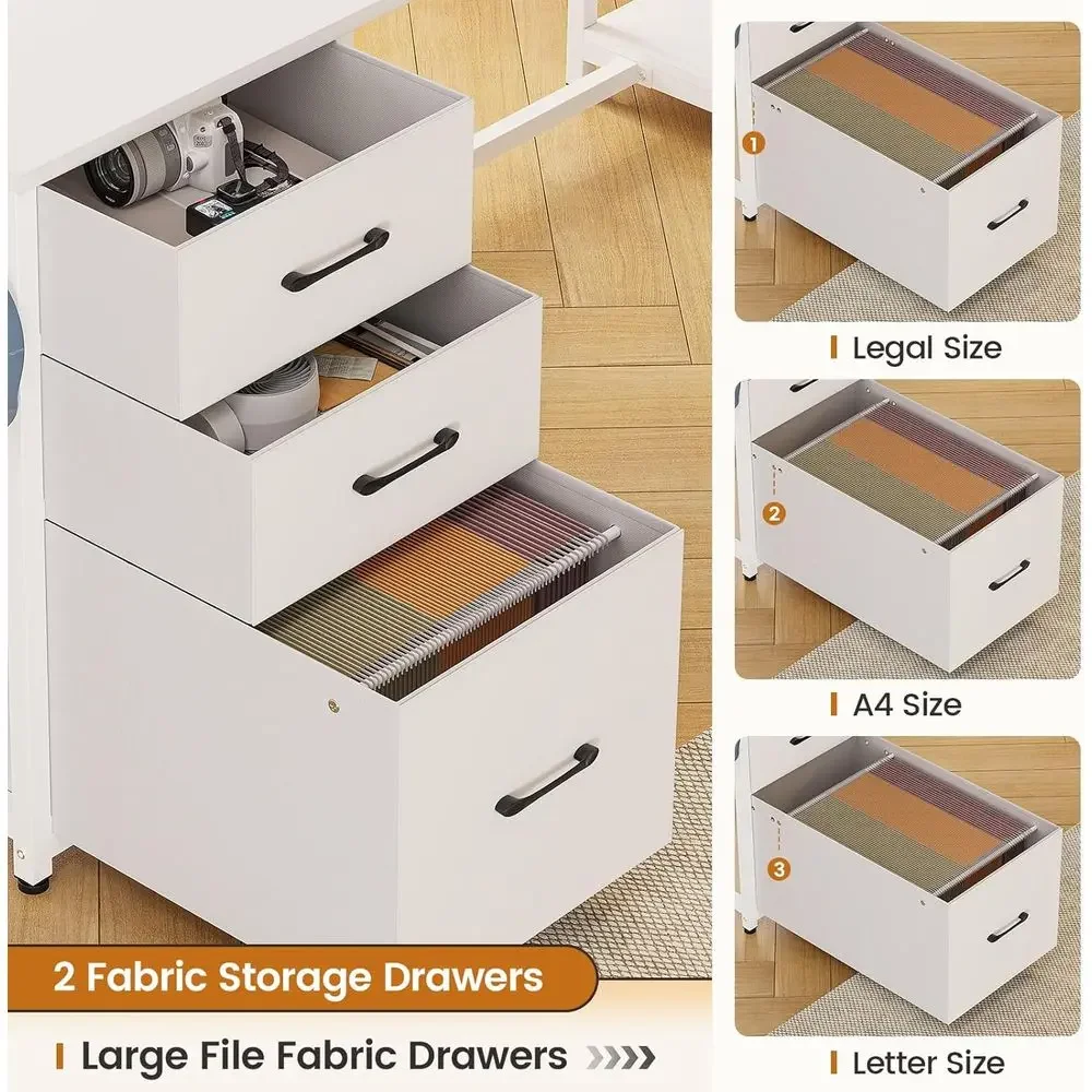 58 L자형 책상(수납공간, 서랍 3개, 책장, LED - Home Office L Shaped Desk 리뷰 및 가격