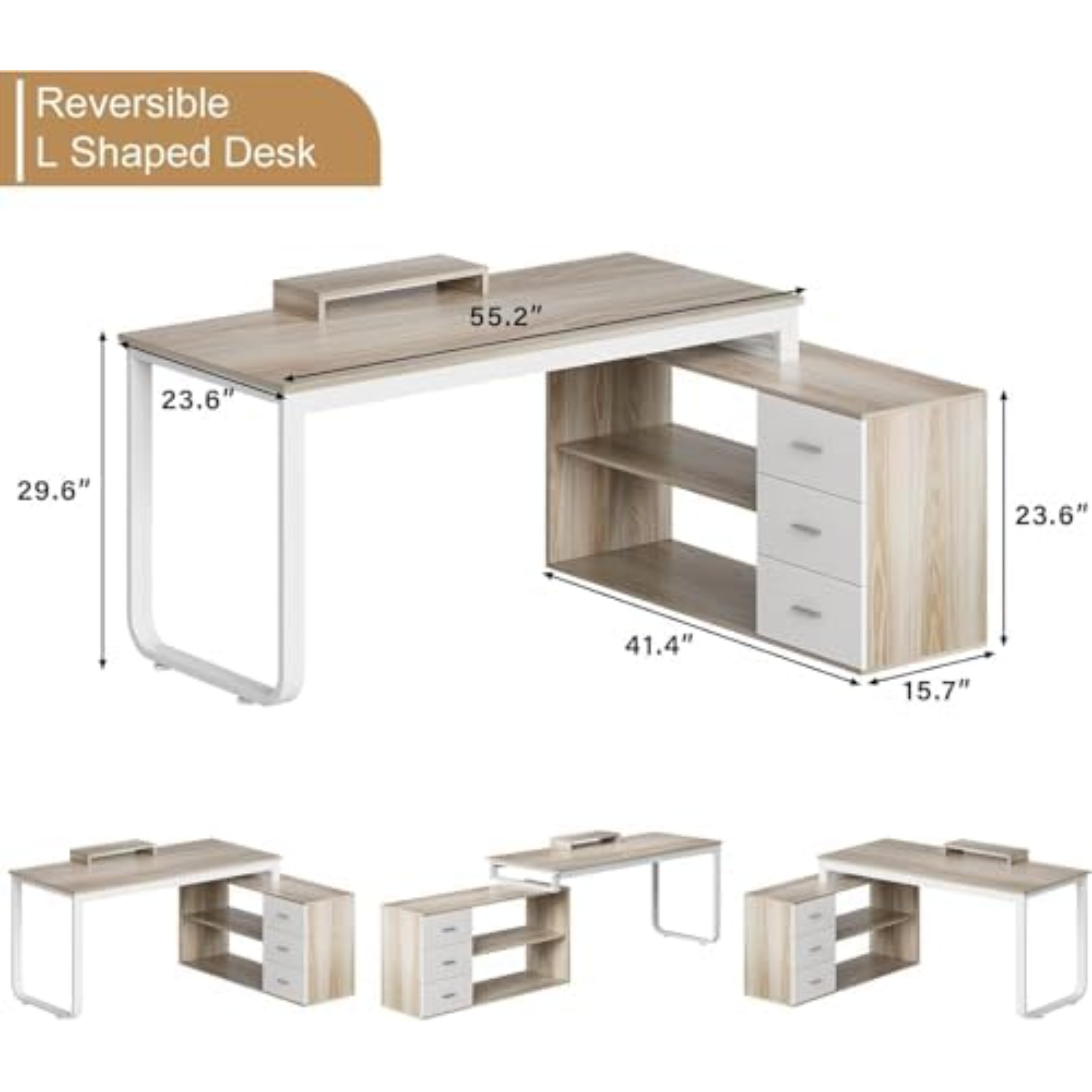 55인치 L자형 사무용 책상(서랍 포함), 흰색 및 호 - Home Office L Shaped Desk 리뷰 및 가격