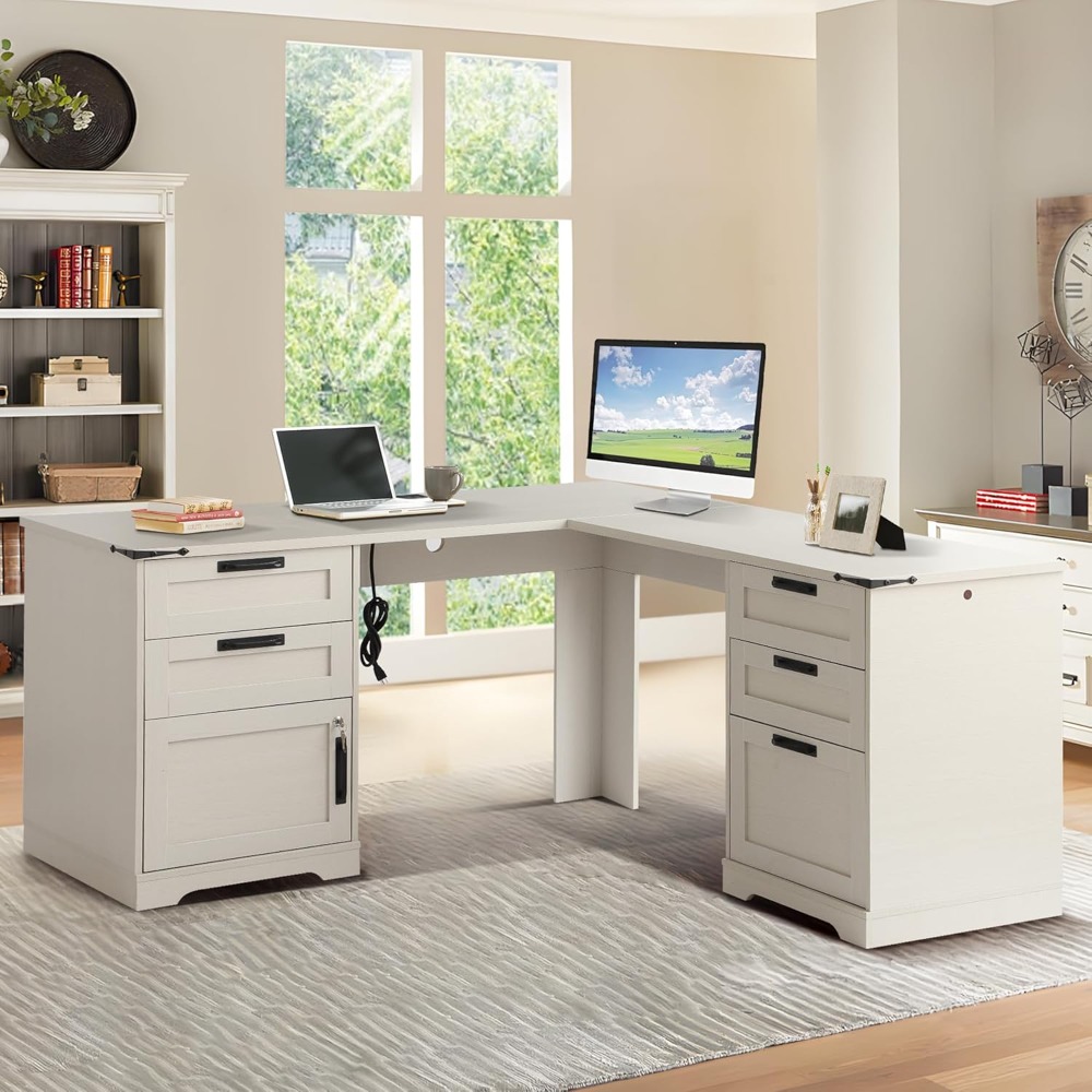 서랍이 있는 60인치 L자형 임원용 책상, 충전 스테이 - Home Office L Shaped Desk 리뷰 및 가격