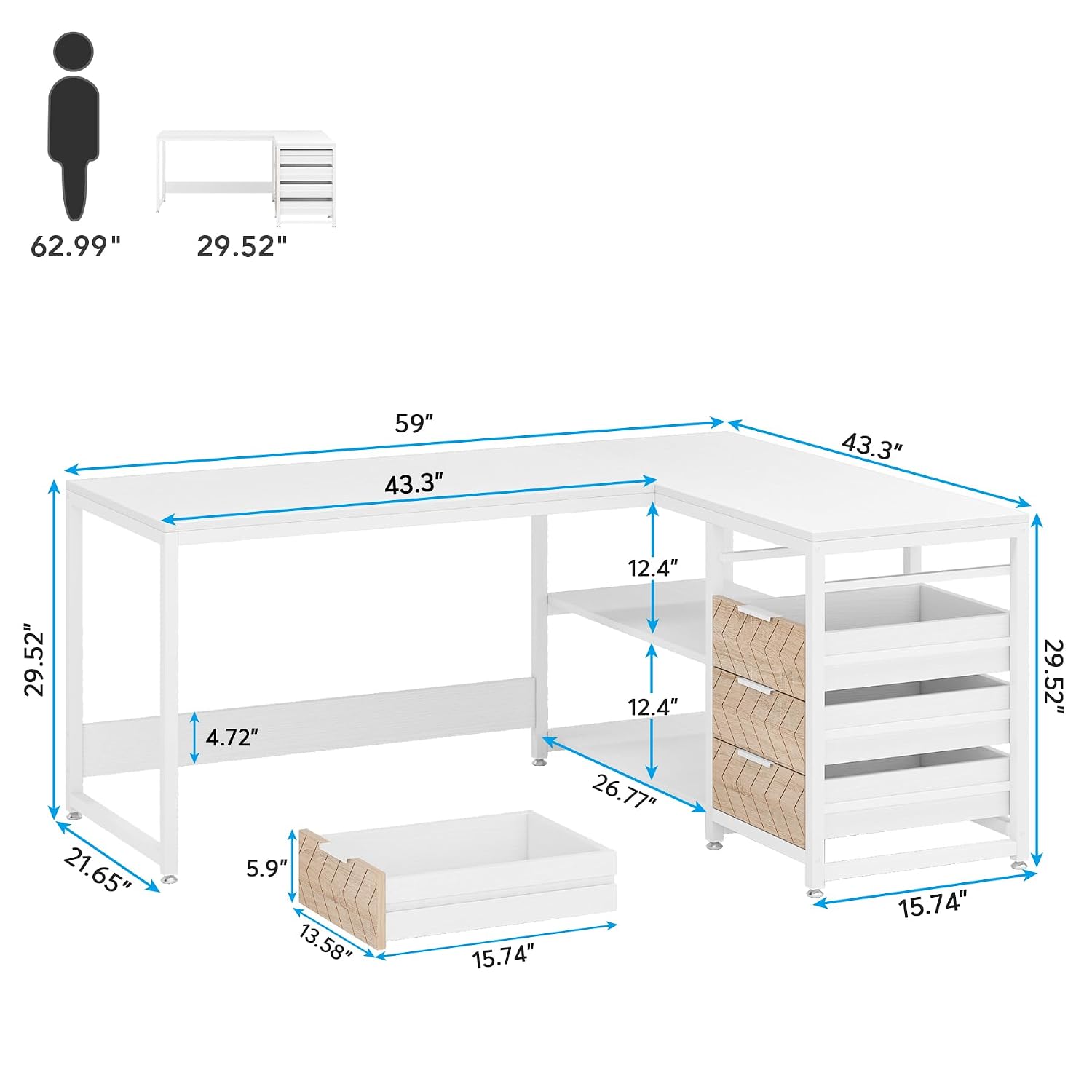 L자형 컴퓨터 책상(서랍 및 선반 포함), 59인치 양 - Home Office L Shaped Desk 리뷰 및 가격