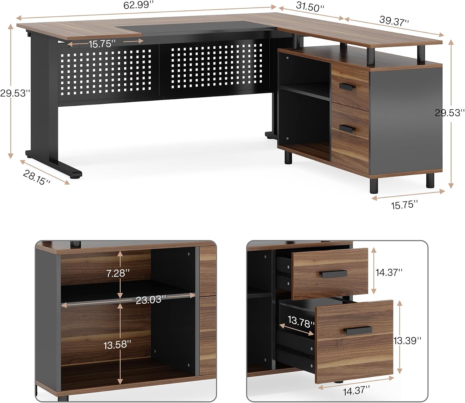 63인치 L자형 임원용 책상(파일 캐비닛, 수납 선반, - Home Office L Shaped Desk 리뷰 및 가격
