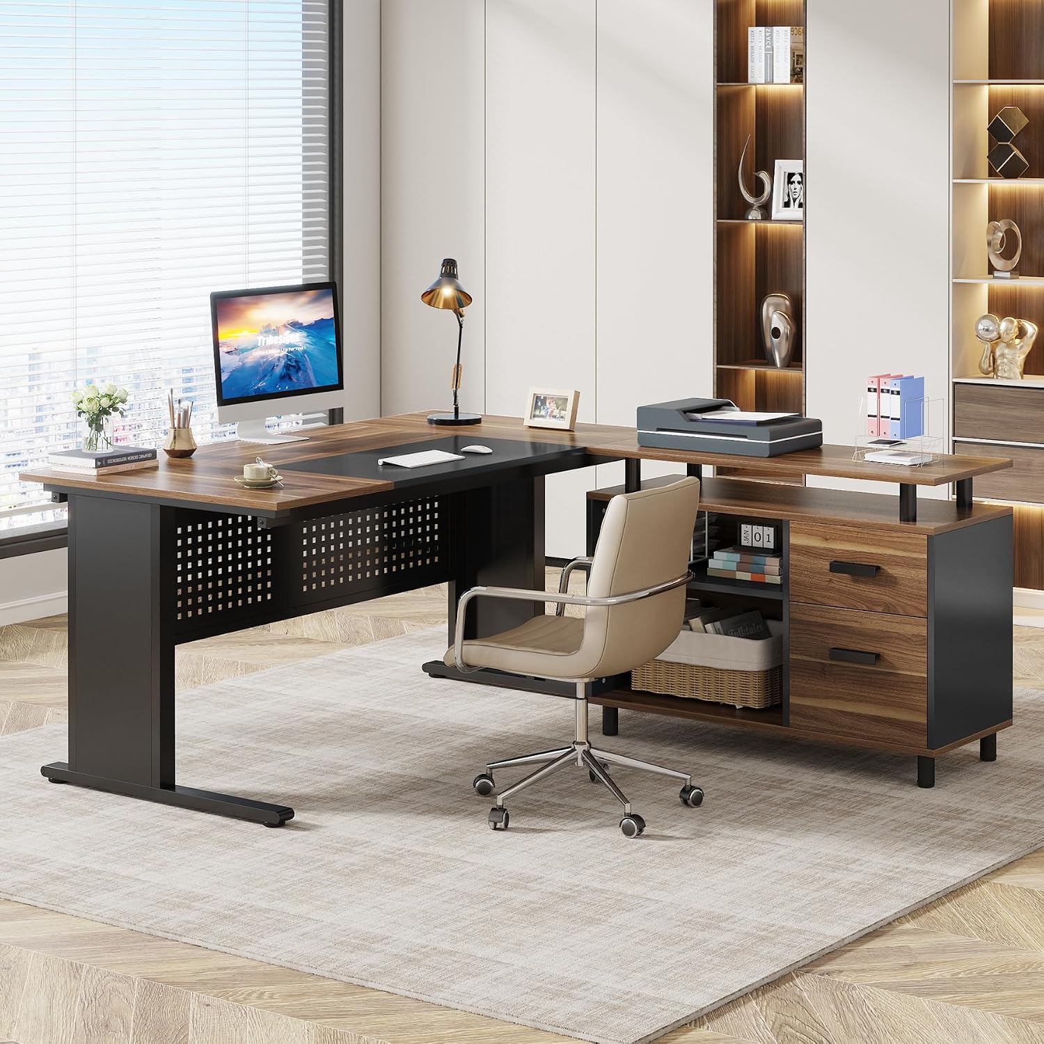 63인치 L자형 임원용 책상(파일 캐비닛, 수납 선반, - Home Office L Shaped Desk 리뷰 및 가격