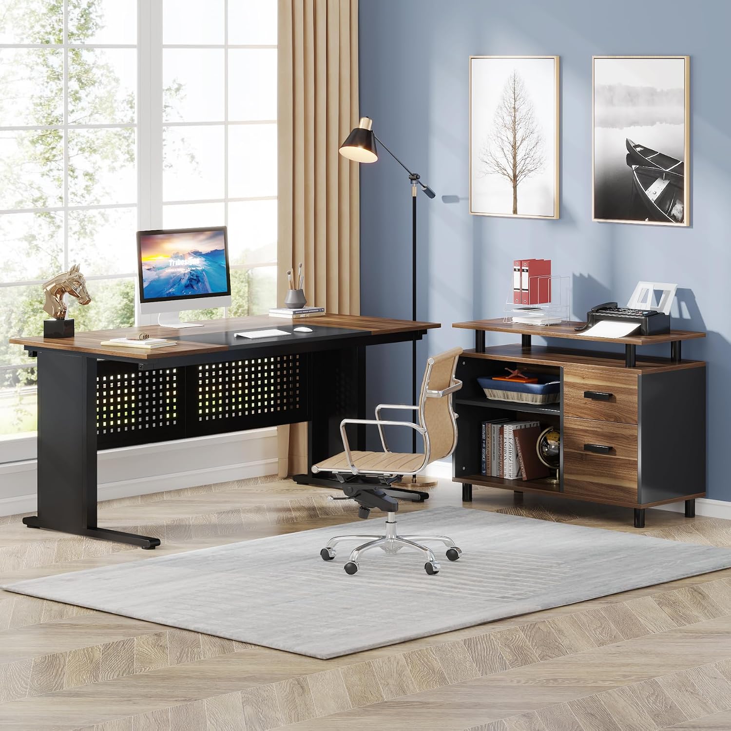63인치 L자형 임원용 책상(파일 캐비닛, 수납 선반, - Home Office L Shaped Desk 리뷰 및 가격
