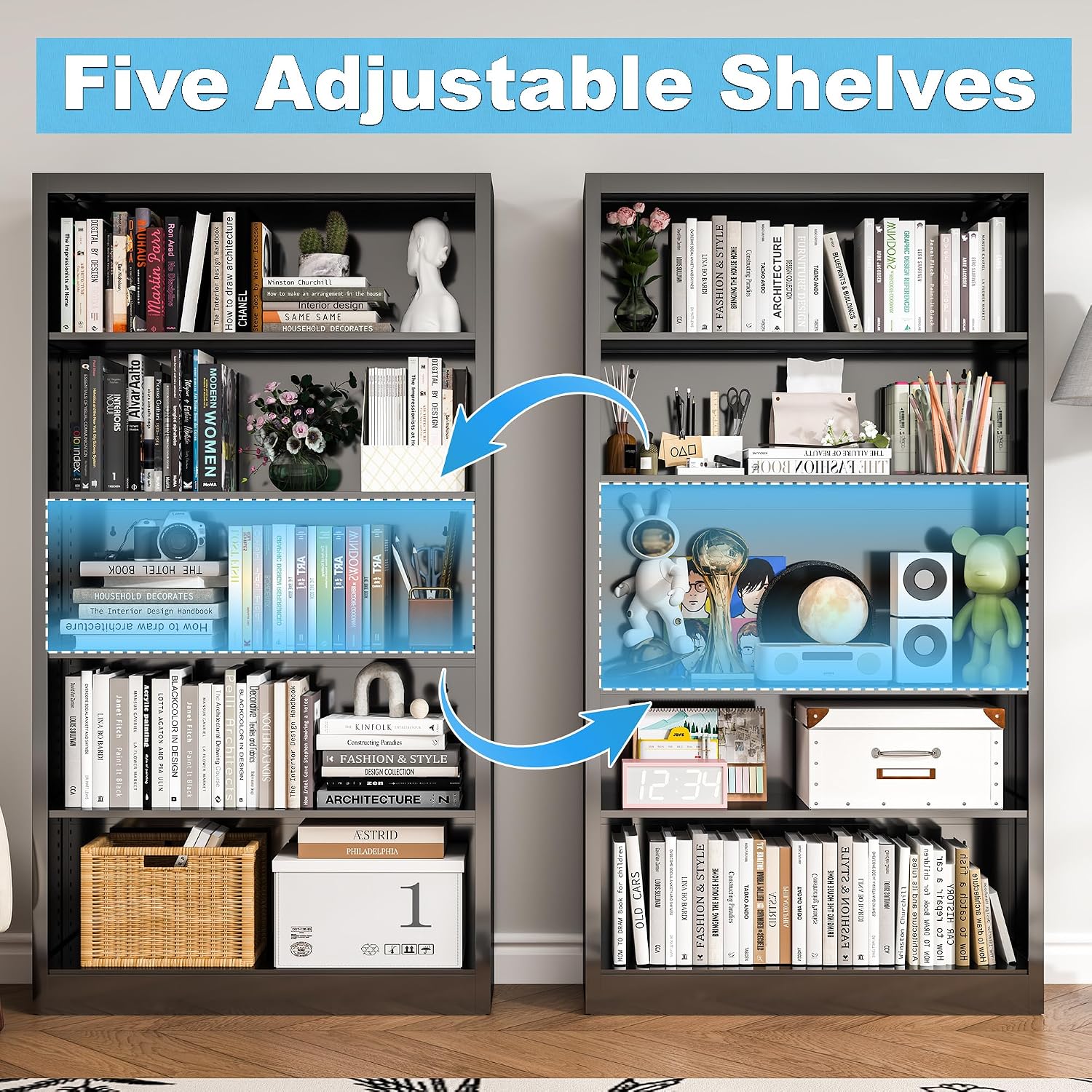 55인치 금속 책장, 고강도, 4개의 조절 가능한 선반 - Home Office With Library 리뷰 및 가격