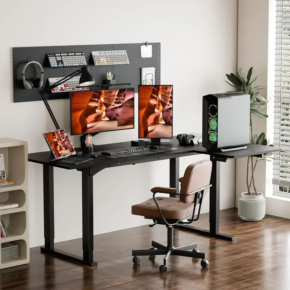 전기식 높이 조절 가능 L자형 책상, 71x43인치,  - Home Office L Shaped Desk 리뷰 및 가격