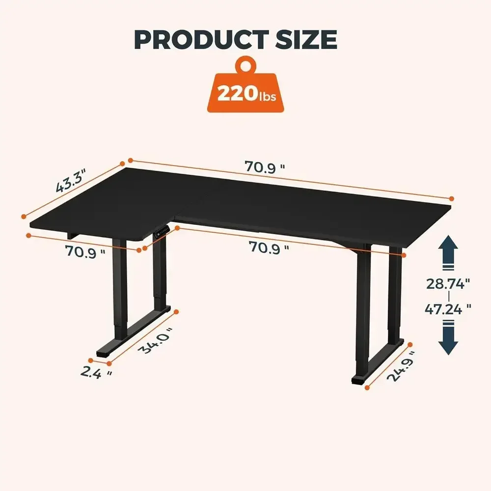 전기식 높이 조절 가능 L자형 책상, 71x43인치,  - Home Office L Shaped Desk 리뷰 및 가격