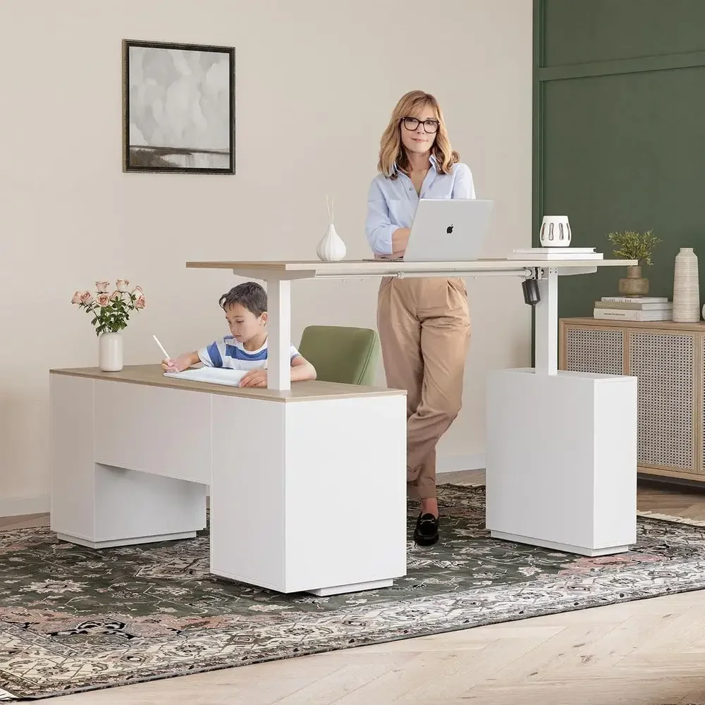 63 L자형 스탠딩 책상(3단 서랍장 포함), 흰색/밝 - Home Office L Shaped Desk 리뷰 및 가격