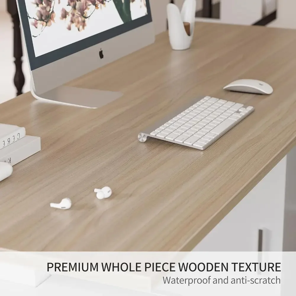 63 L자형 스탠딩 책상(3단 서랍장 포함), 흰색/밝 - Home Office L Shaped Desk 리뷰 및 가격