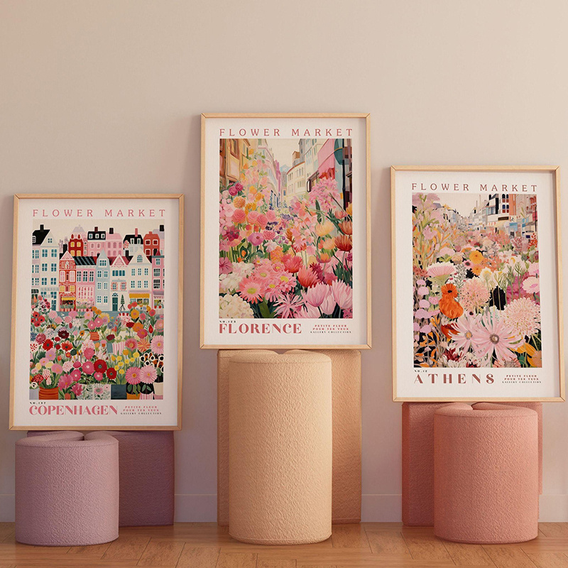 3pcs 현대 꽃 시장 캔버스 아트 포스터, 프레임이  - Home Office Marketing 리뷰 및 가격