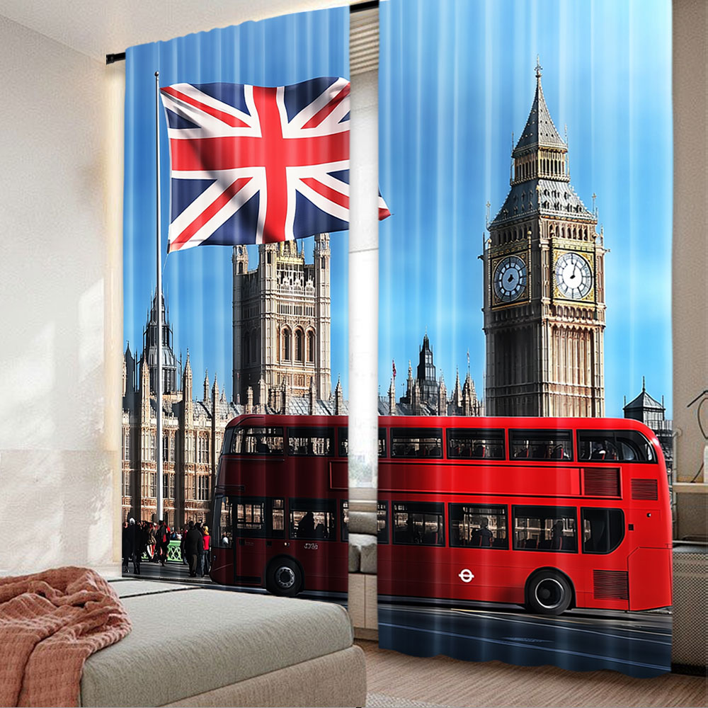 2Pcs 빅 벤 런던 스트리트 배경 커튼 영국 국기 영 - Home Office London 리뷰 및 가격