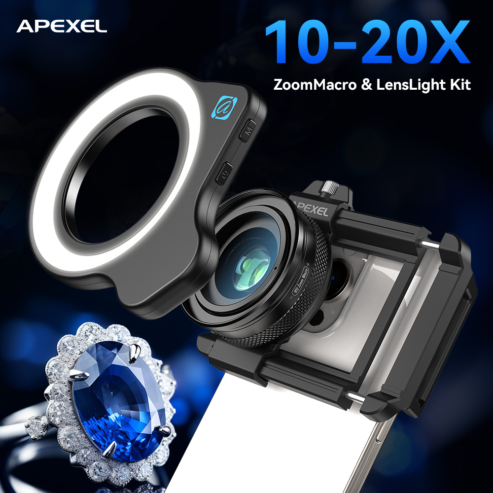APEXEL 10-20X 조절식 줌 매크로 폰 렌즈 키 - Zoom Lighting Kit 리뷰 및 가격