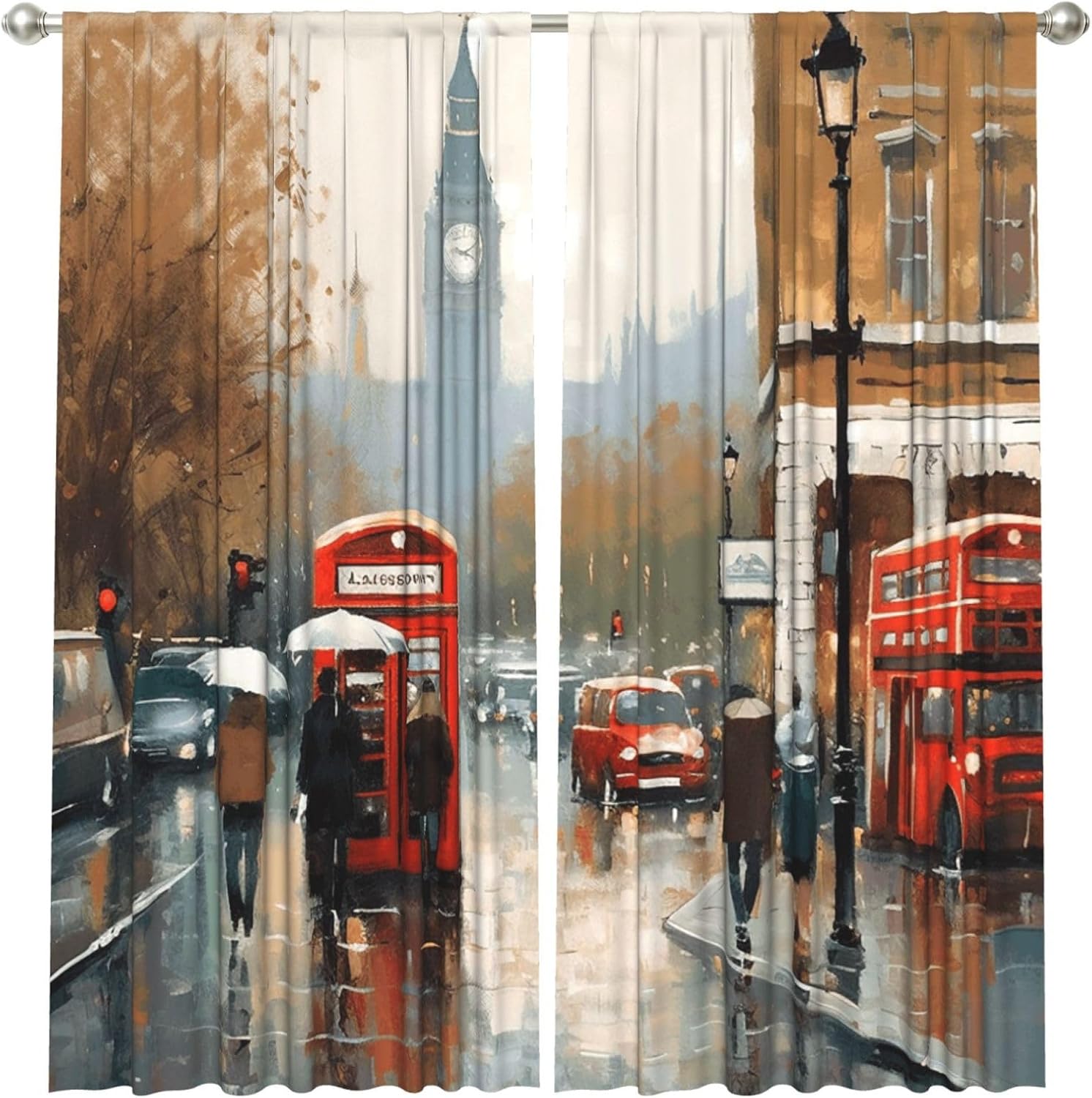 빈티지 런던 스트리트 아트 커튼 폴리에스터 창문 커튼  - Home Office London 리뷰 및 가격
