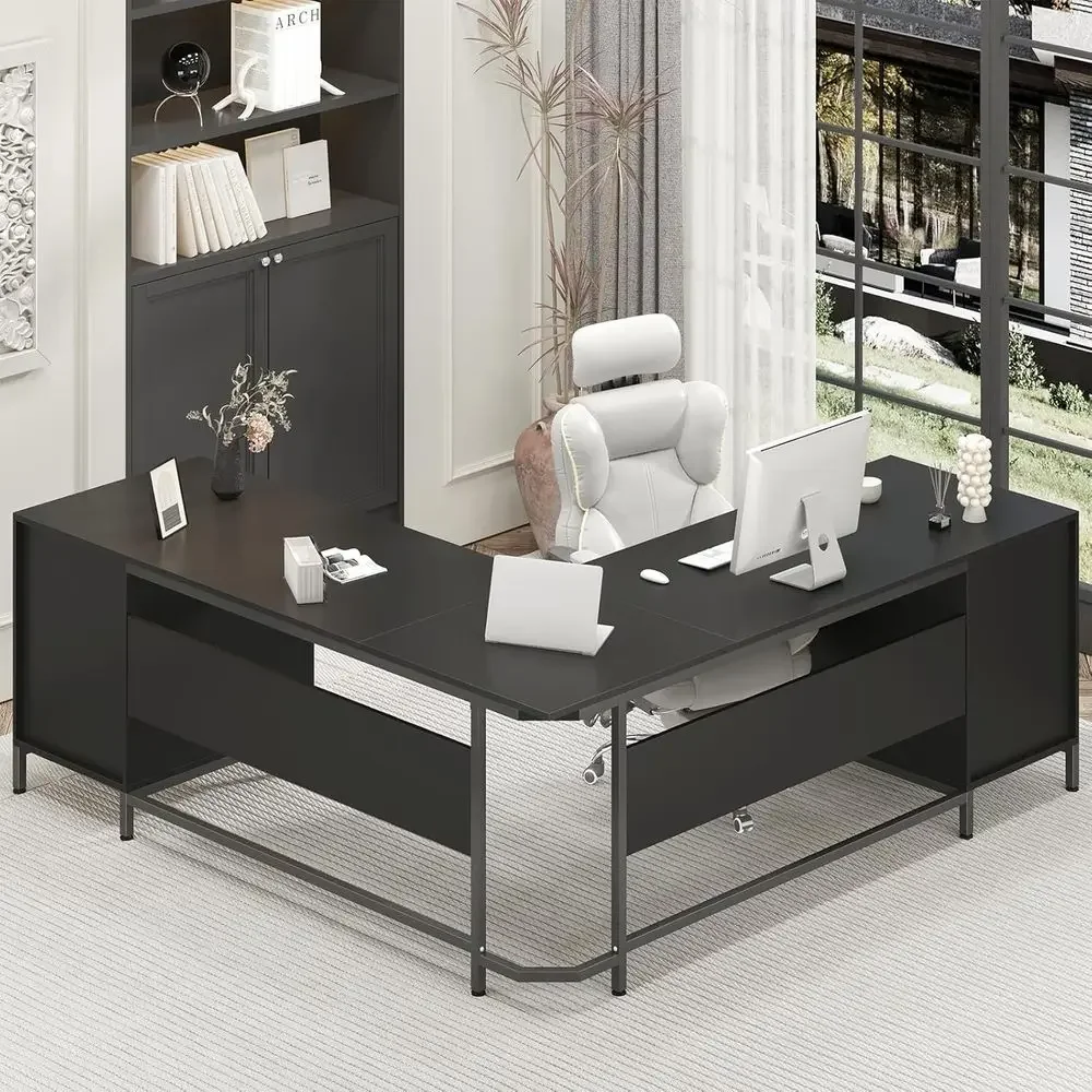 수납장이 있는 대형 L자형 목재 책상, 홈 오피스, 임 - Home Office L Shaped Desk 리뷰 및 가격