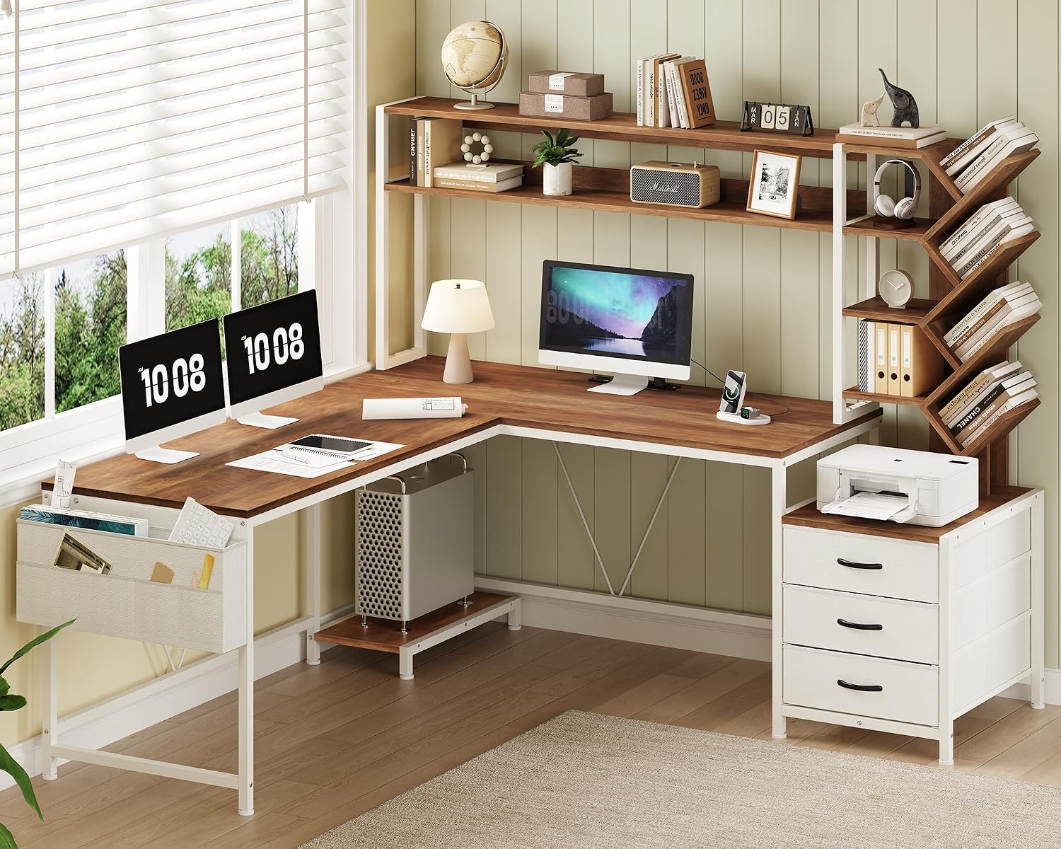 63인치 L자형 책상(책꽂이, 서랍, 상단 수납장 포함 - Home Office L Shaped Desk 리뷰 및 가격