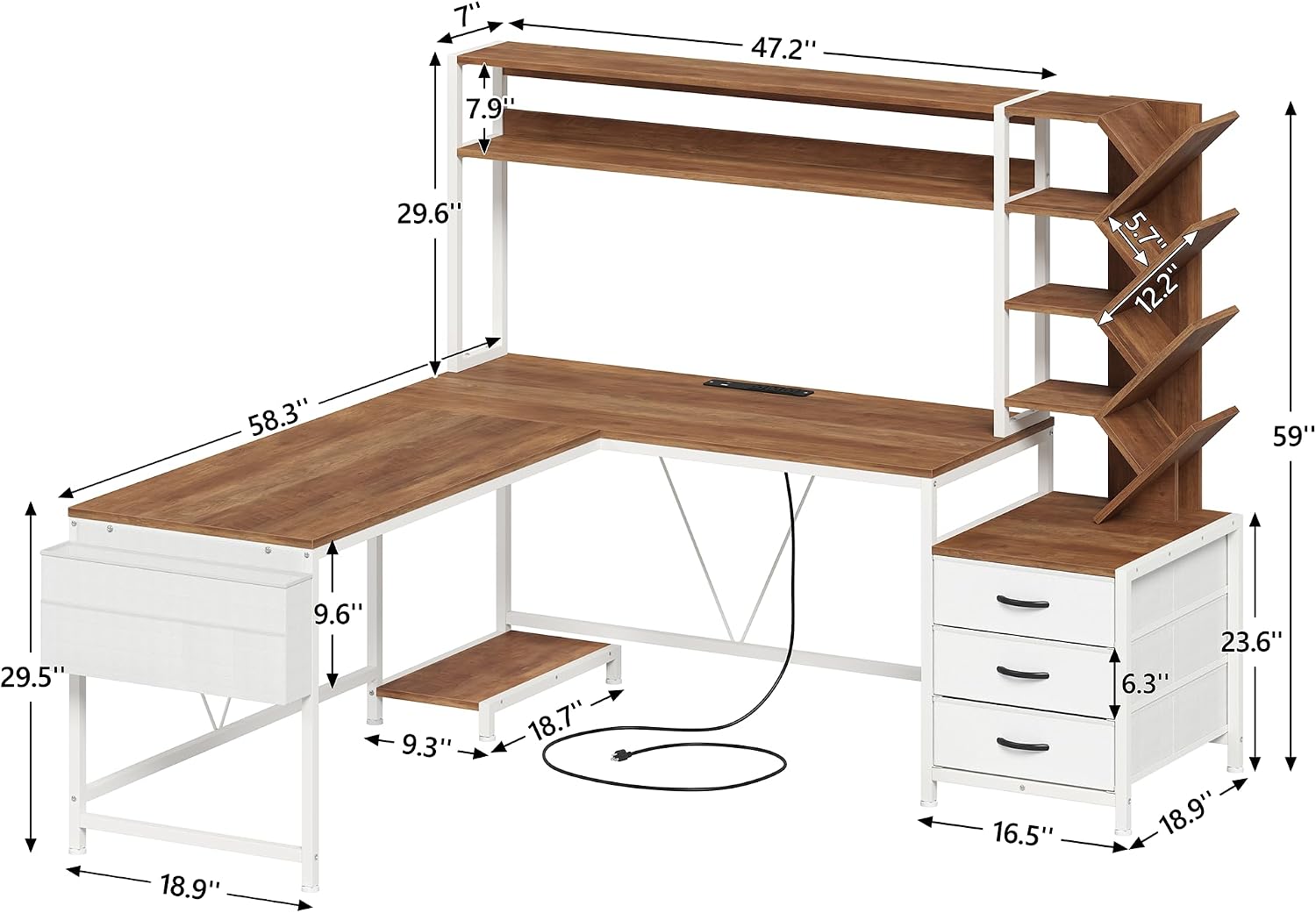 63인치 L자형 책상(책꽂이, 서랍, 상단 수납장 포함 - Home Office L Shaped Desk 리뷰 및 가격