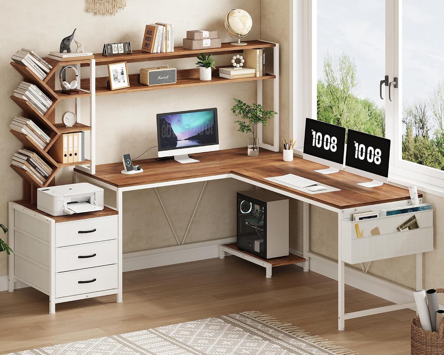 63인치 L자형 책상(책꽂이, 서랍, 상단 수납장 포함 - Home Office L Shaped Desk 리뷰 및 가격