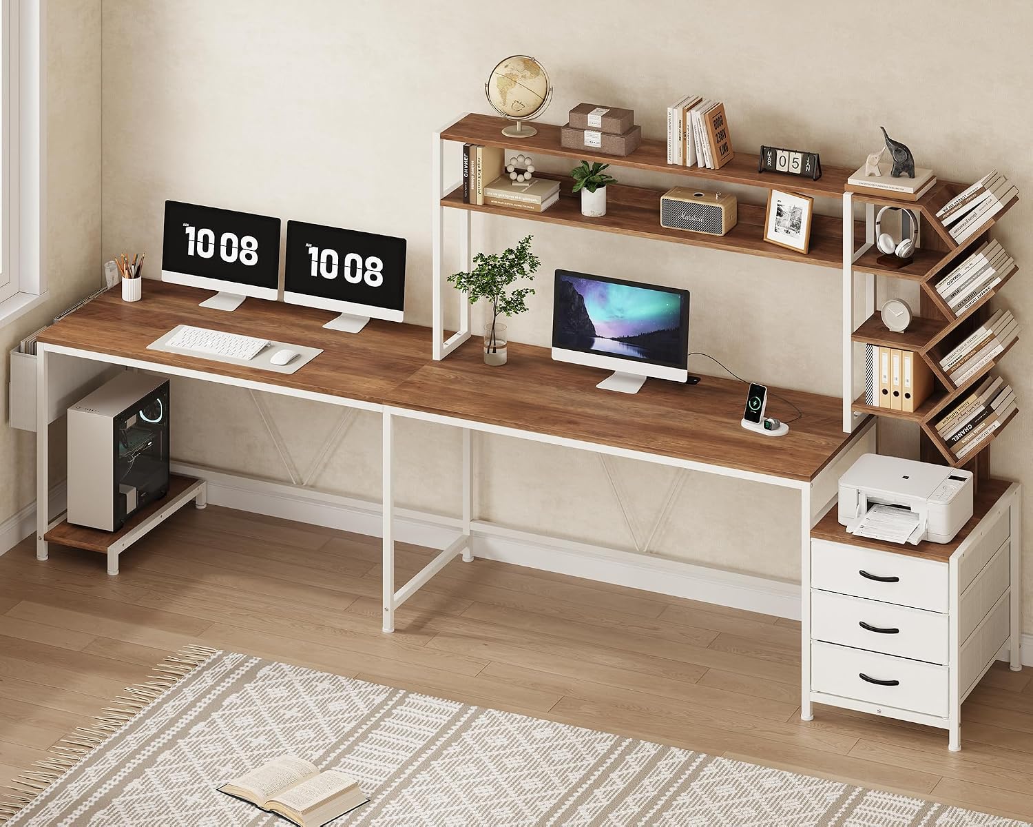 63인치 L자형 책상(책꽂이, 서랍, 상단 수납장 포함 - Home Office L Shaped Desk 리뷰 및 가격